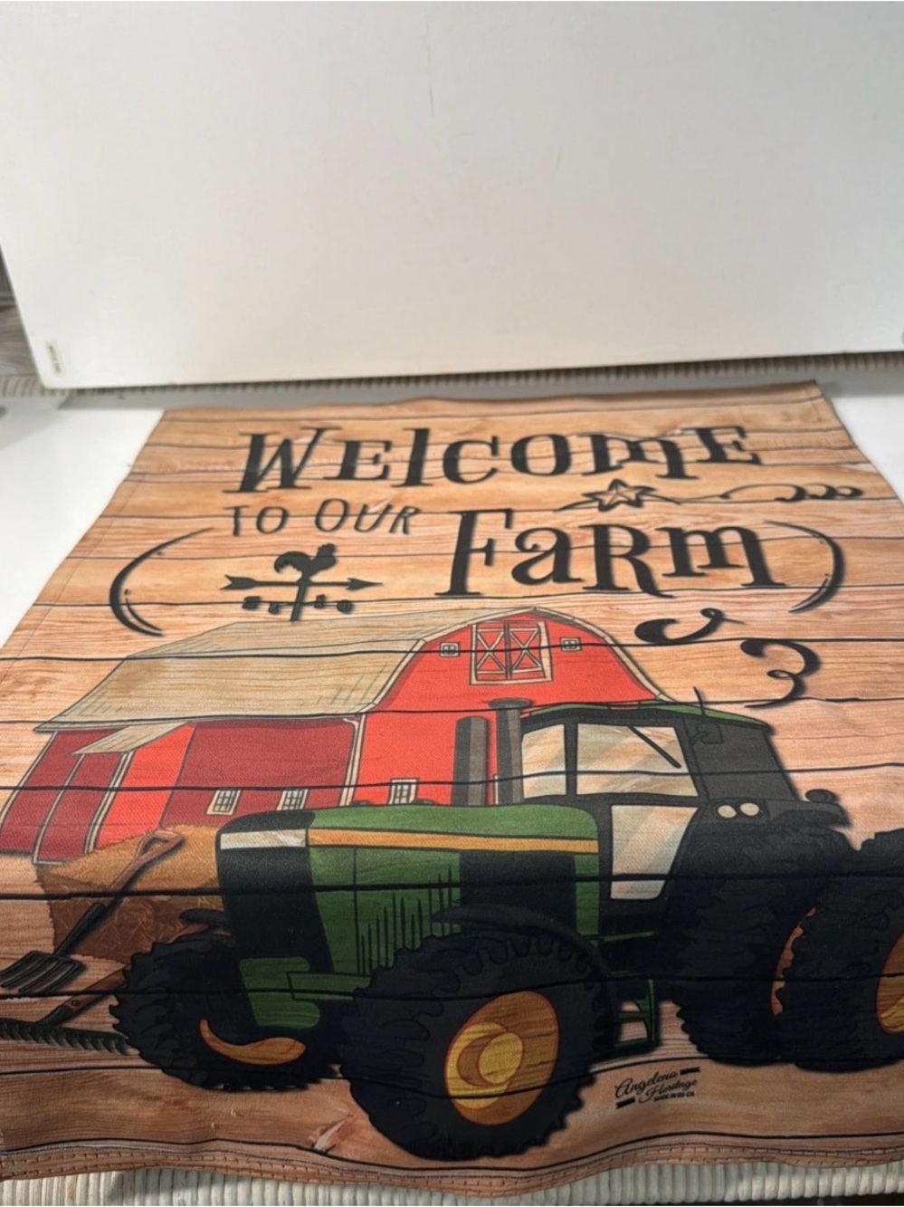 Welcome to Our Farm Red Barn and Green Tractor Accent Throw